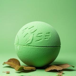 Large green bath bomb with leaf embeds