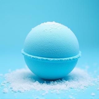 Large blue bath bomb with sea salt sprinkles