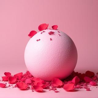 Large pink bath bomb with rose petals